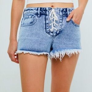 PACSUN Lacey Blue High Waisted Denim Festival Shorts